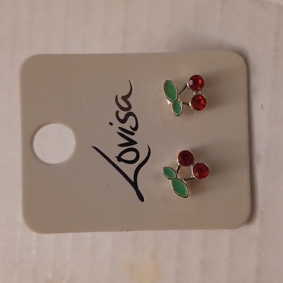 4/$30 New Cherry Bejeweled Earrings - Picture 1 of 4